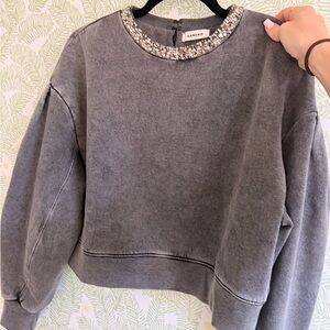 Sandro Jeweled Collar Gray Sweatshirt